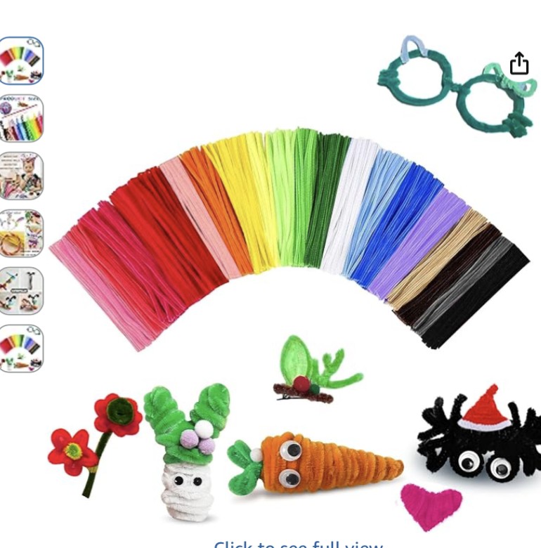 200 Pcs Pipe Cleaners Craft Bulk, 20 Colors